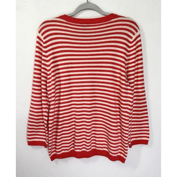 Talbots Lambswool Blend Sweater Womens XL Coral Pink White Stripe Crewneck Top - Picture 2 of 7